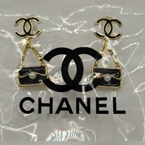 CHANEL Drop Gold and Black Bag Earrings